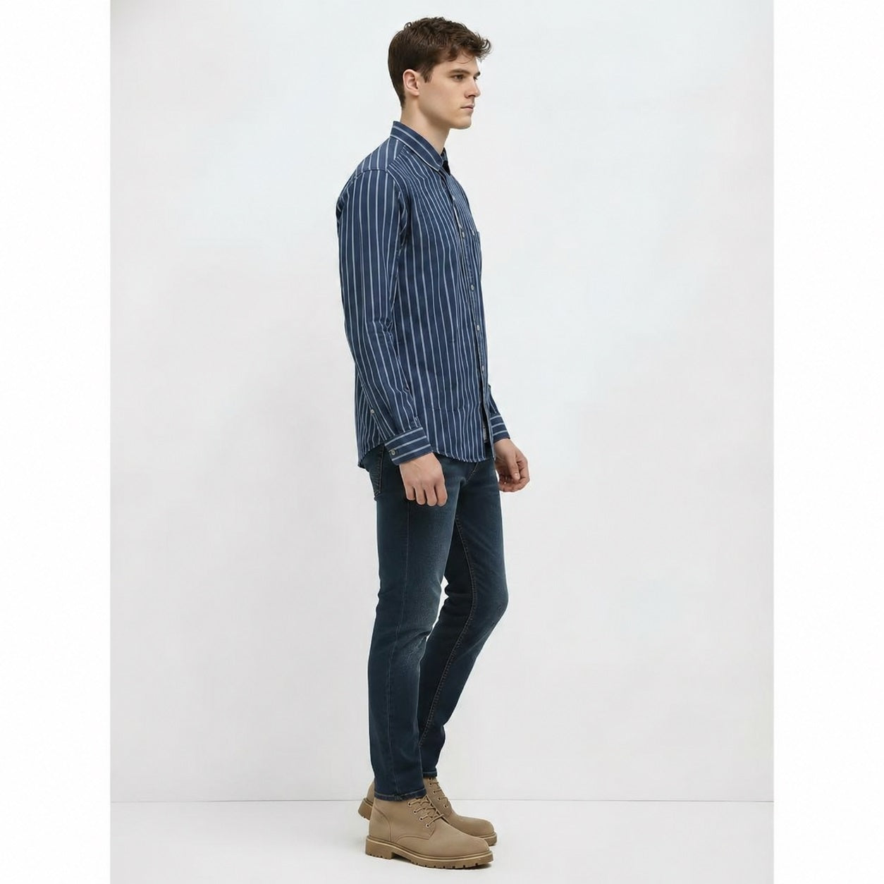 Men Indigo Striped Casual Shirt