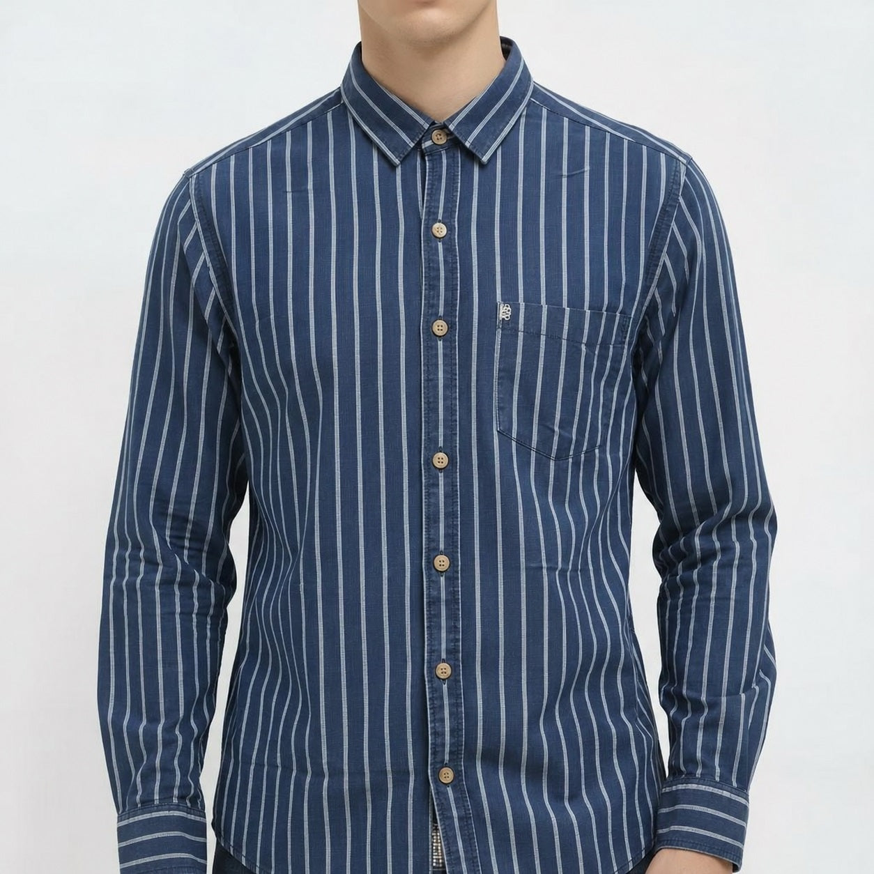 Men Indigo Striped Casual Shirt