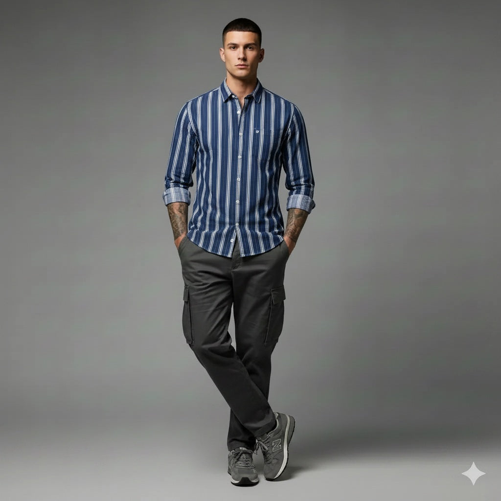 Men Ice Striped Casual Shirt