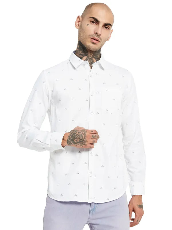 Mettle Conversational Printed Spread Collar Opaque Casual Shirt