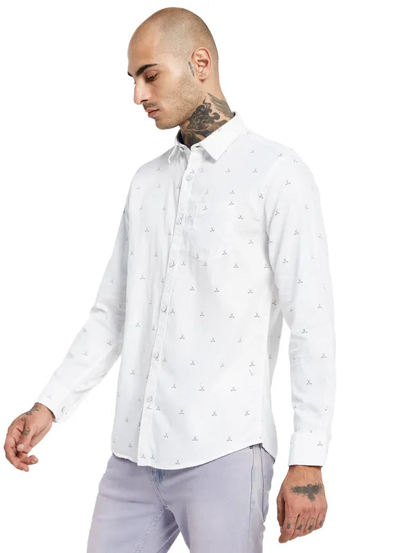 Mettle Conversational Printed Spread Collar Opaque Casual Shirt