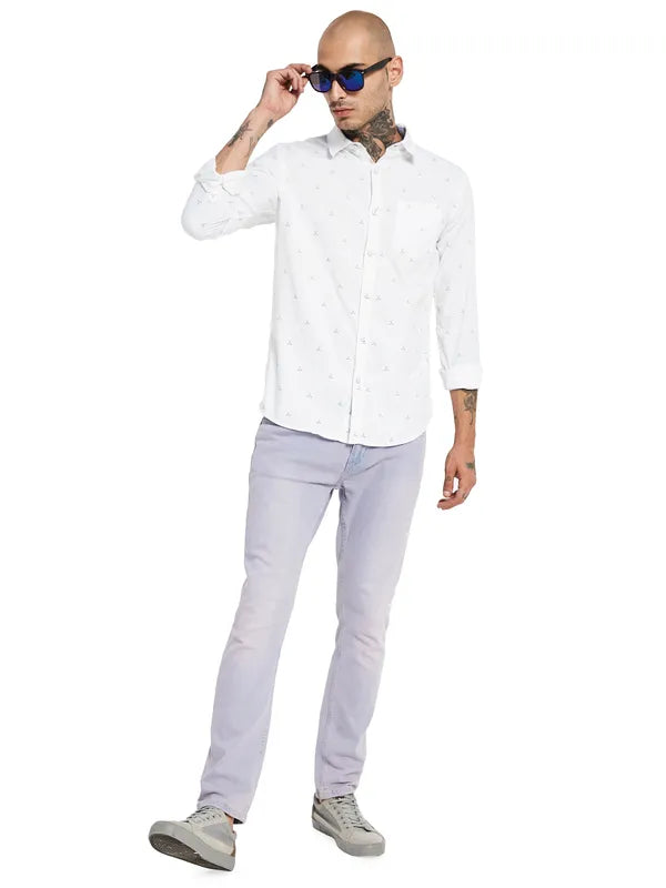 Mettle Conversational Printed Spread Collar Opaque Casual Shirt