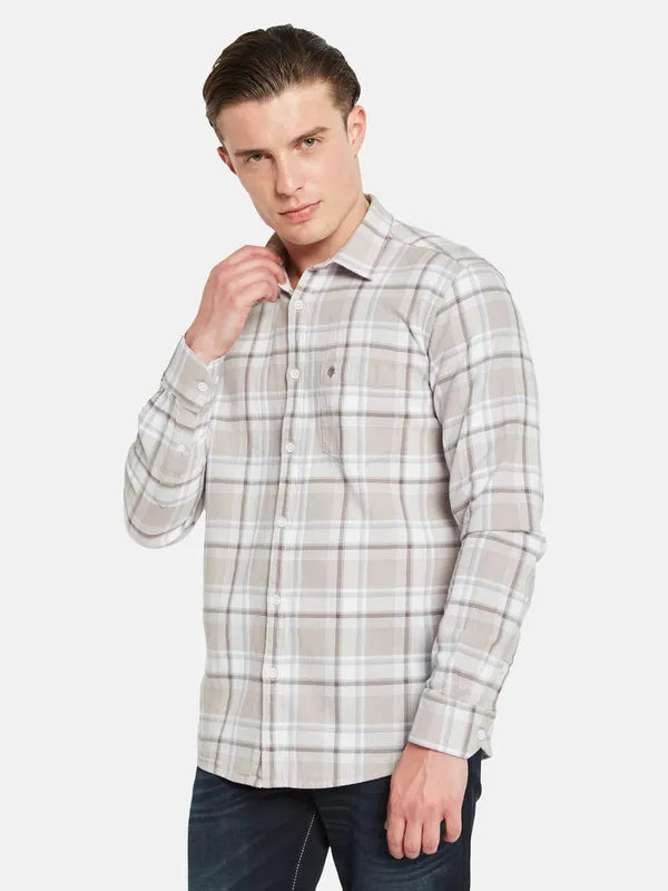 Mettle Tartan Checked Spread Collar Cotton Casual Shirt