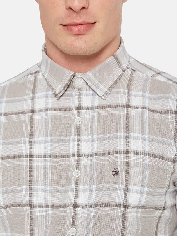 Mettle Tartan Checked Spread Collar Cotton Casual Shirt