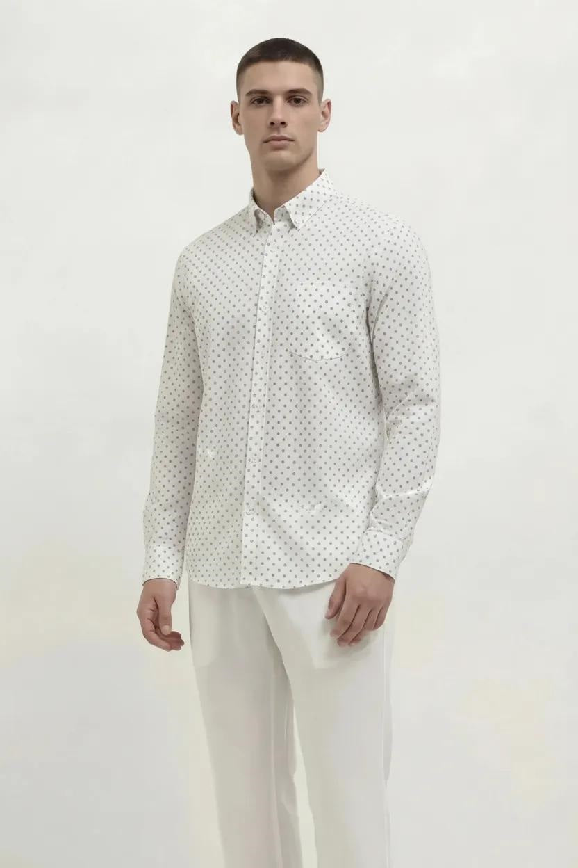 Men White Printed Casual Shirt