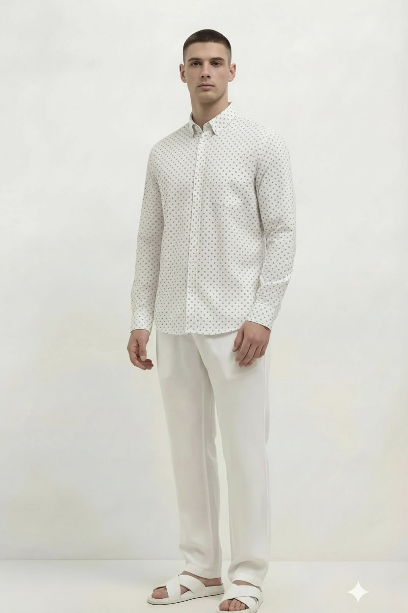 Men White Printed Casual Shirt
