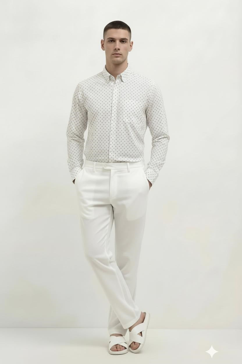 Men White Printed Casual Shirt