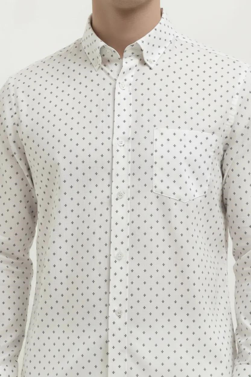 Men White Printed Casual Shirt