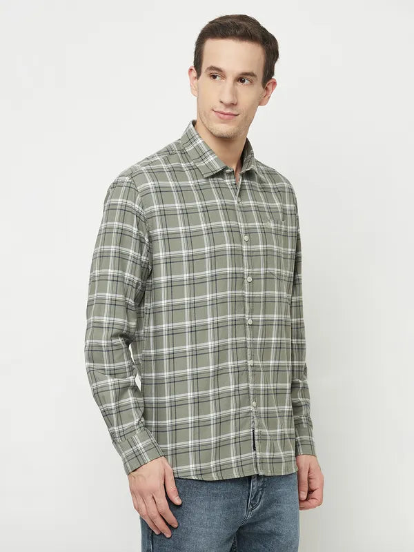 Mettle Men Grey Tartan Checks Checked Casual Shirt