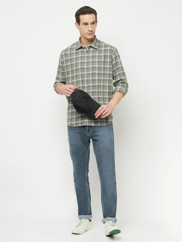 Mettle Men Grey Tartan Checks Checked Casual Shirt