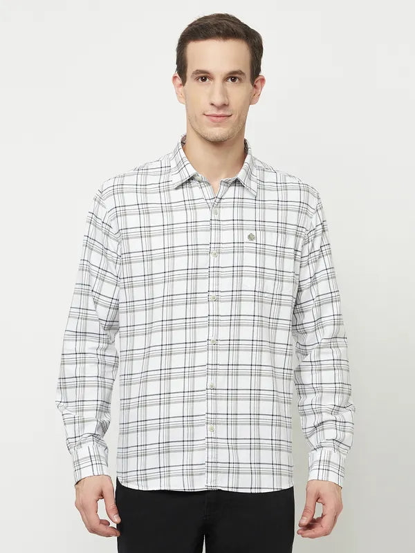 Mettle Men White Tartan Checks Checked Casual Shirt