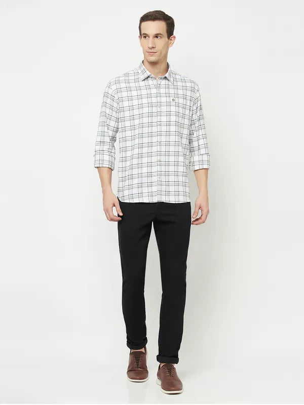 Mettle Men White Tartan Checks Checked Casual Shirt