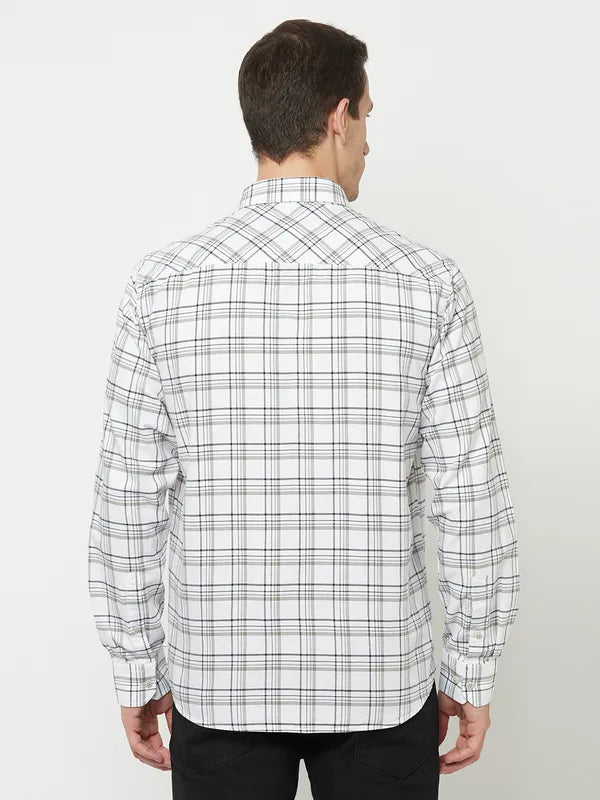 Mettle Men White Tartan Checks Checked Casual Shirt