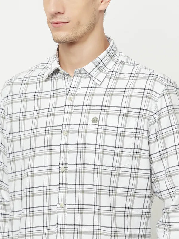 Mettle Men White Tartan Checks Checked Casual Shirt