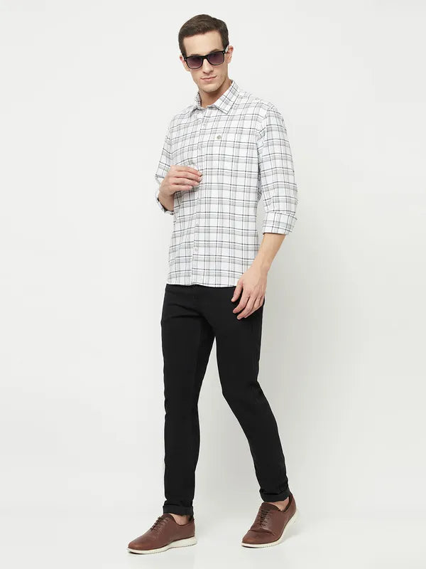 Mettle Men White Tartan Checks Checked Casual Shirt