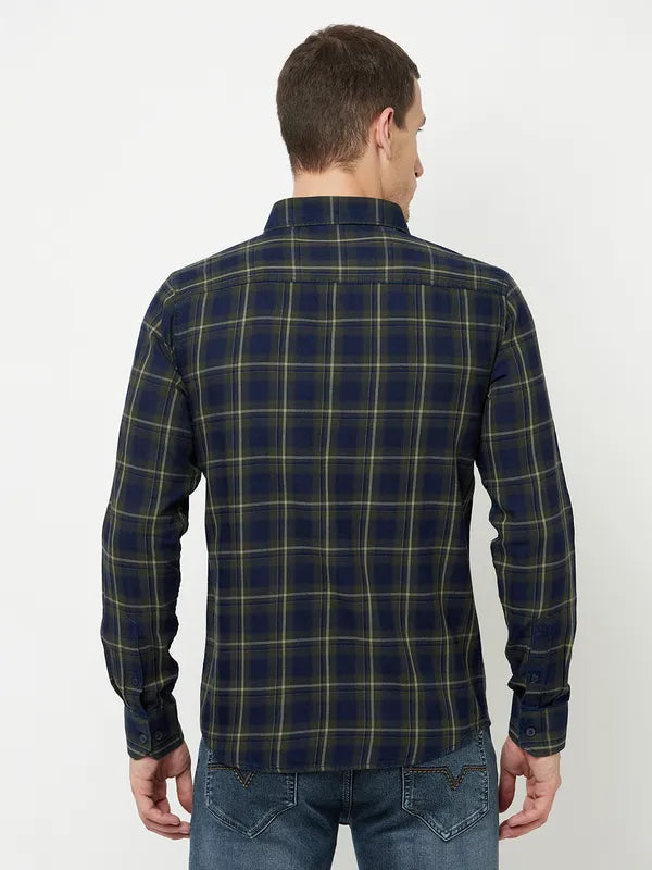 Mettle Men Olive Green Tartan Checks Checked Casual Shirt