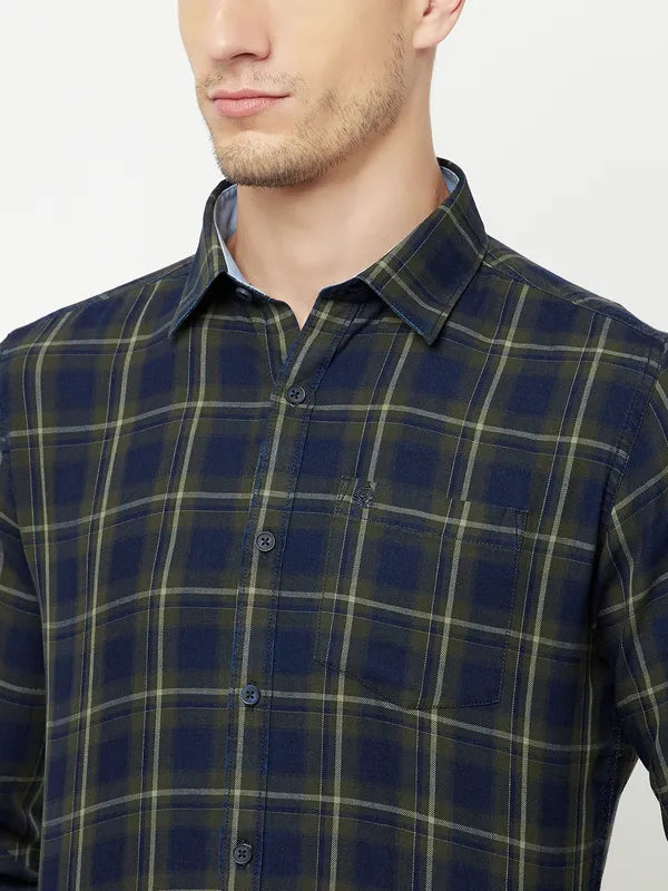 Mettle Men Olive Green Tartan Checks Checked Casual Shirt