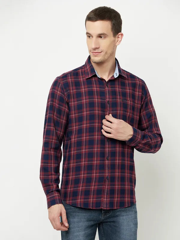 Mettle Men Maroon Tartan Checks Checked Casual Shirt