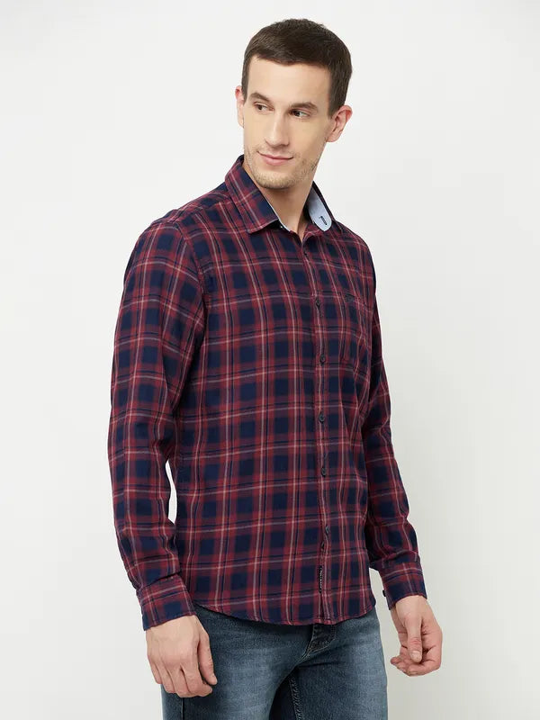 Mettle Men Maroon Tartan Checks Checked Casual Shirt