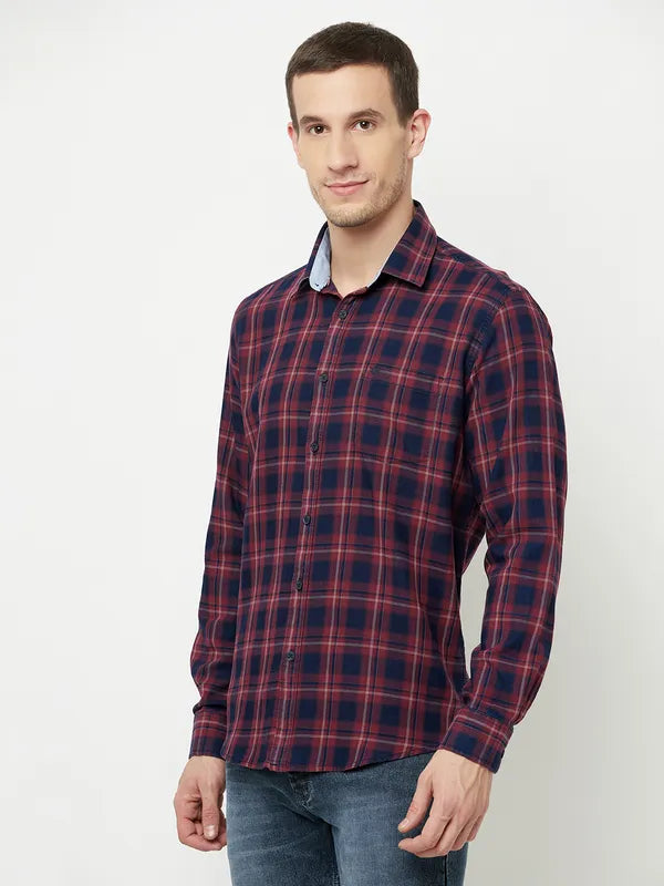 Mettle Men Maroon Tartan Checks Checked Casual Shirt