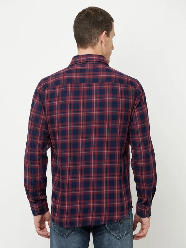 Mettle Men Maroon Tartan Checks Checked Casual Shirt