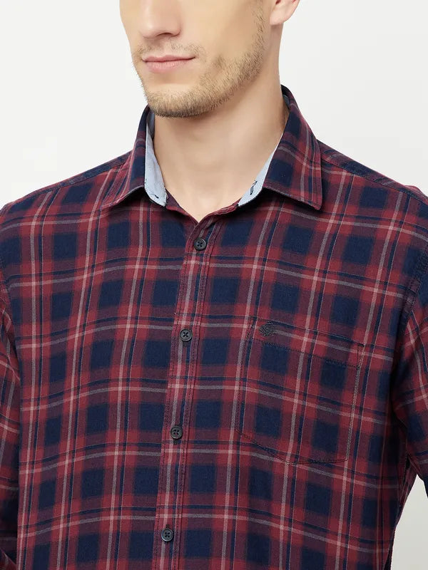 Mettle Men Maroon Tartan Checks Checked Casual Shirt