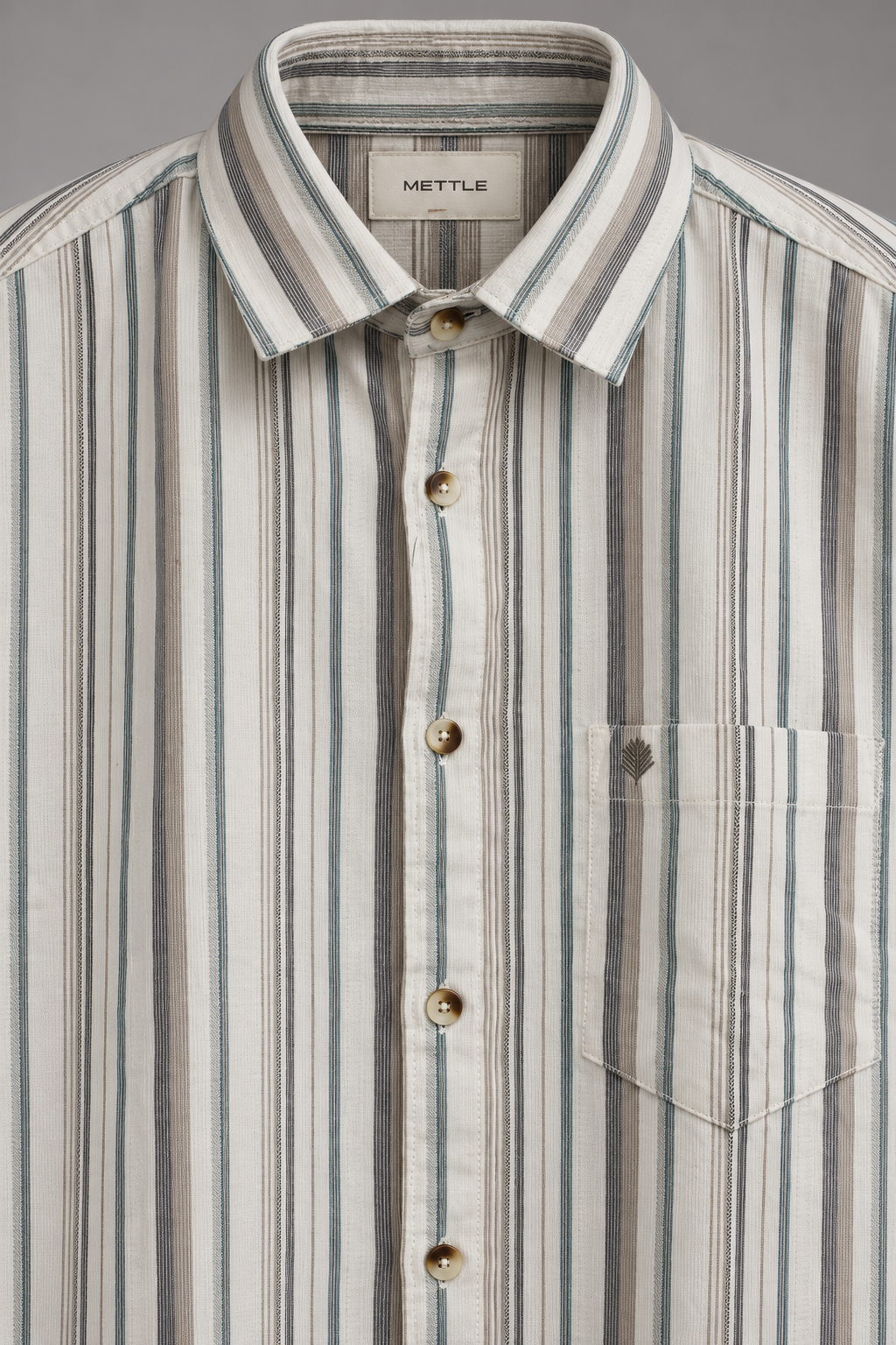 Men’s Off-White Striped Regular Fit Cotton Slub Shirt