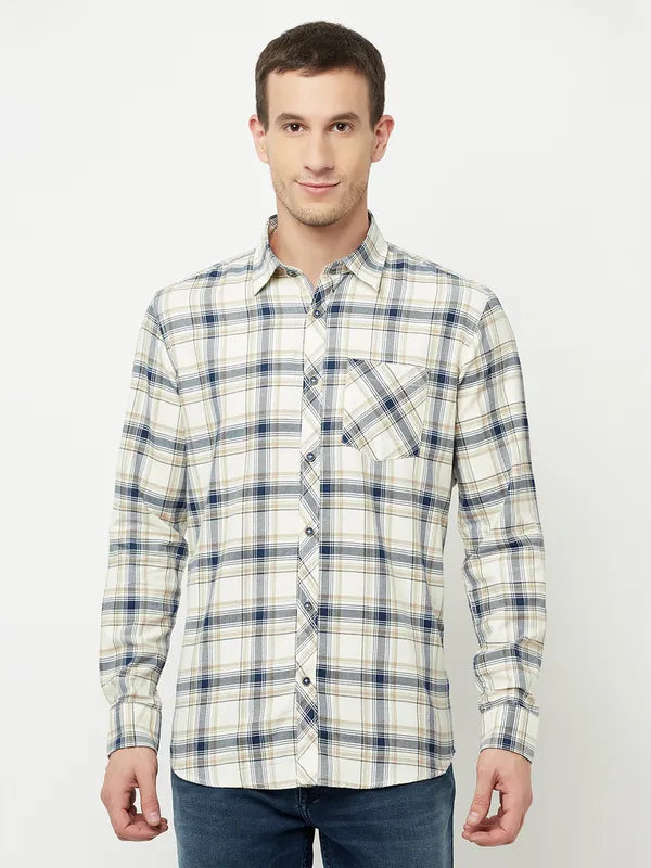 Mettle Men White Tartan Checks Checked Casual Shirt