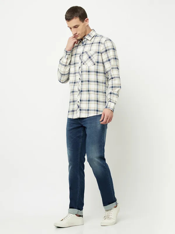 Mettle Men White Tartan Checks Checked Casual Shirt