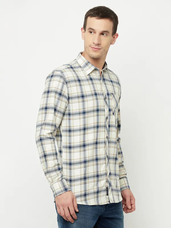 Mettle Men White Tartan Checks Checked Casual Shirt