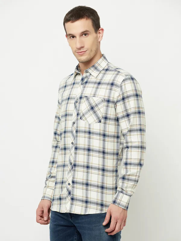 Mettle Men White Tartan Checks Checked Casual Shirt