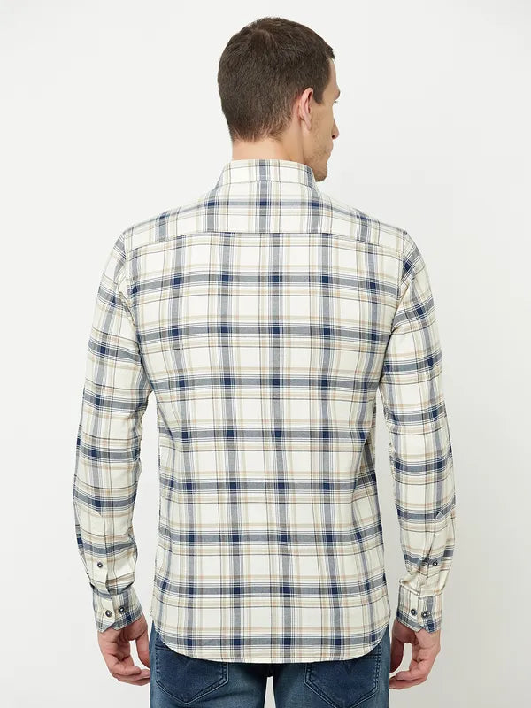 Mettle Men White Tartan Checks Checked Casual Shirt