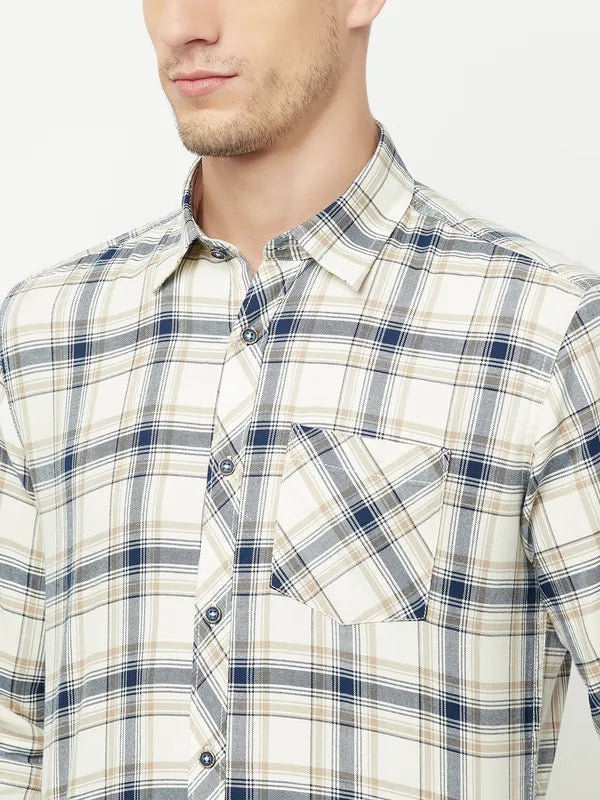 Mettle Men White Tartan Checks Checked Casual Shirt