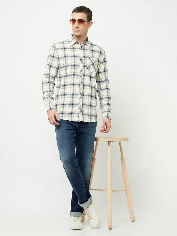 Mettle Men White Tartan Checks Checked Casual Shirt