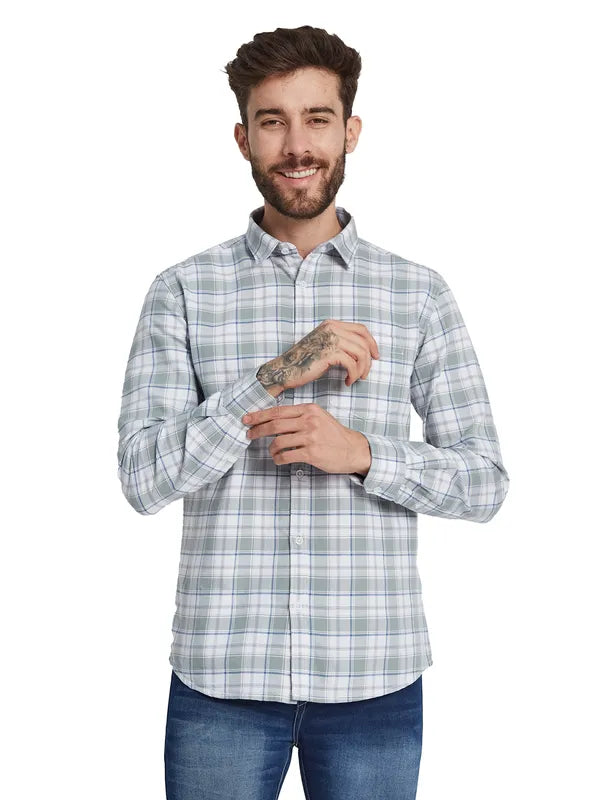 Mettle Tartan Checked Spread Collar Long Sleeves Cotton Casual Shirt