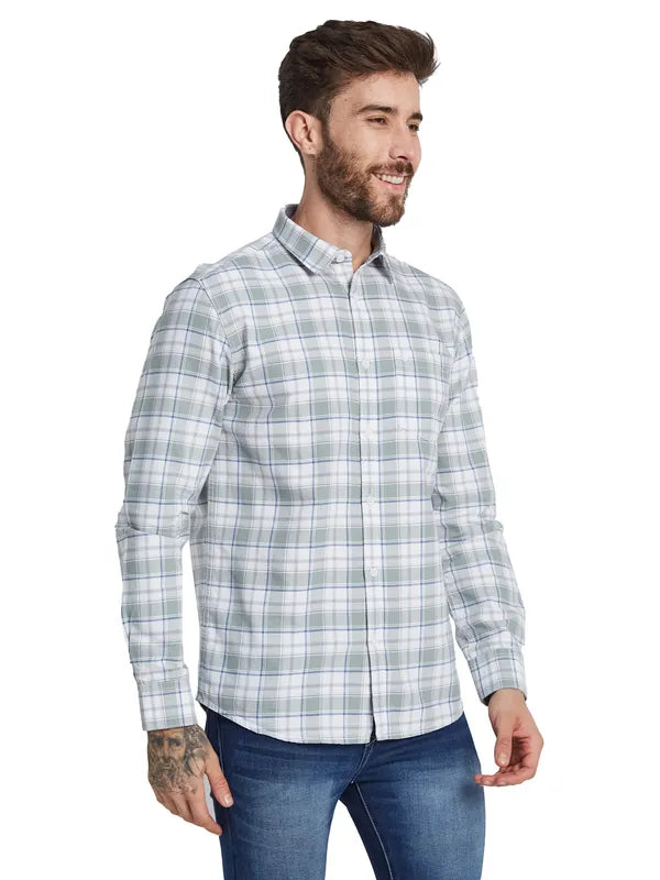 Mettle Tartan Checked Spread Collar Long Sleeves Cotton Casual Shirt