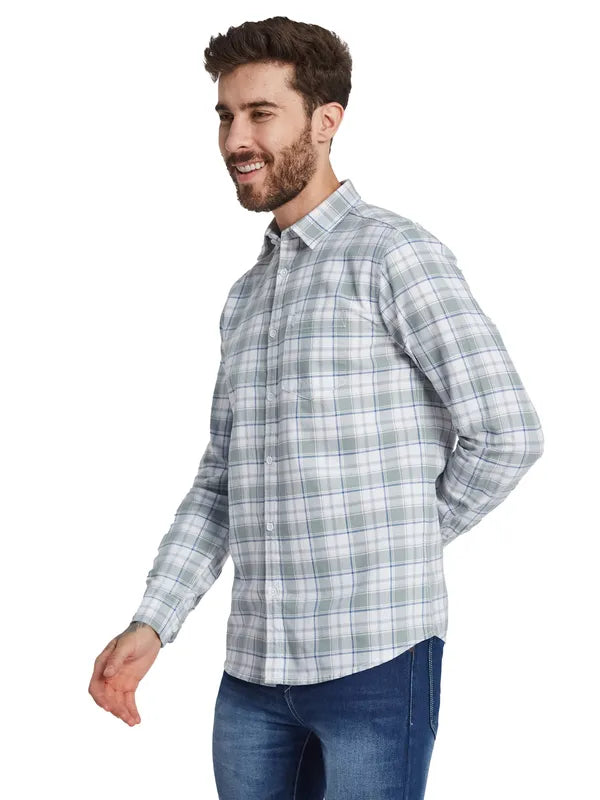 Mettle Tartan Checked Spread Collar Long Sleeves Cotton Casual Shirt