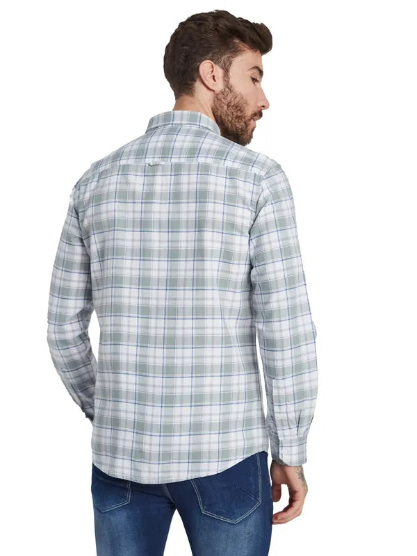 Mettle Tartan Checked Spread Collar Long Sleeves Cotton Casual Shirt