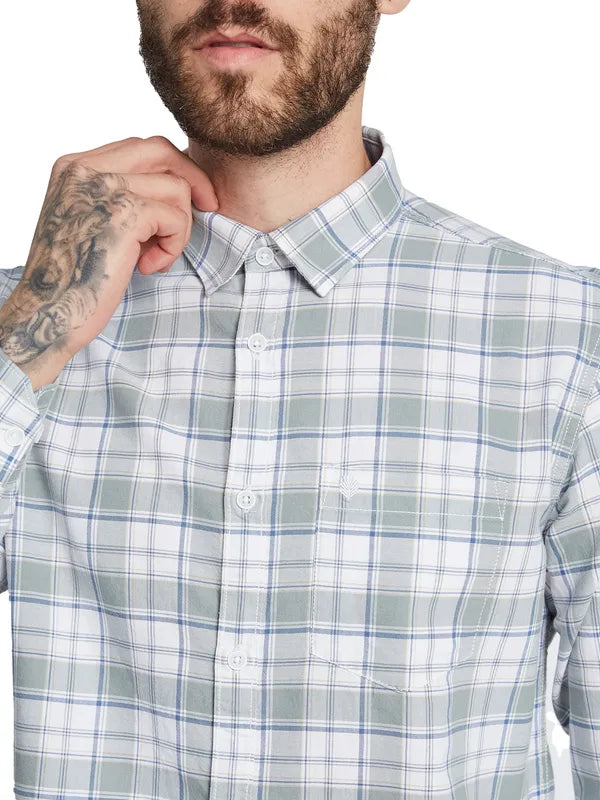 Mettle Tartan Checked Spread Collar Long Sleeves Cotton Casual Shirt