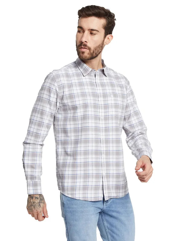 Mettle Checked Spread Collar Curved Cotton Casual Shirt