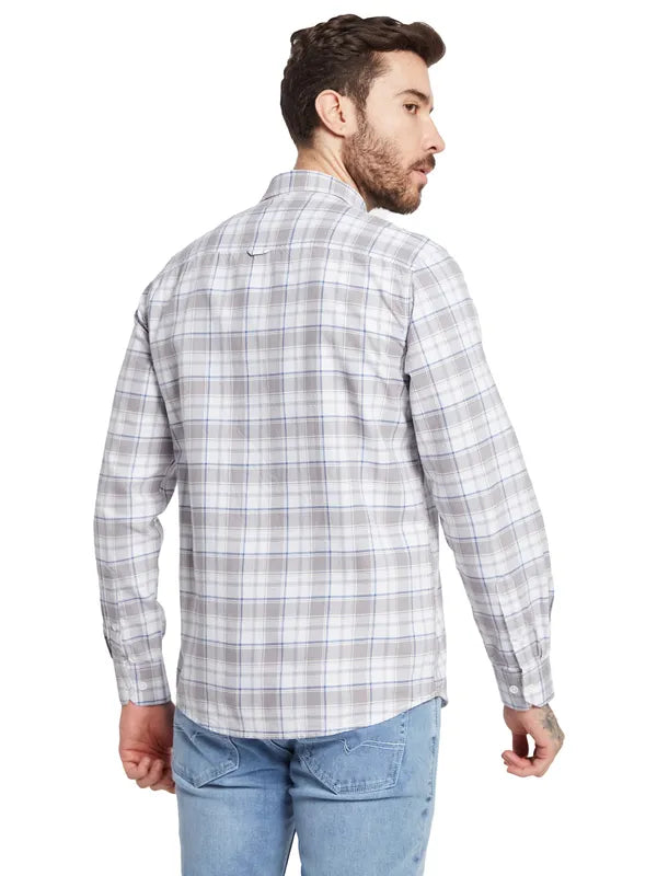 Mettle Checked Spread Collar Curved Cotton Casual Shirt