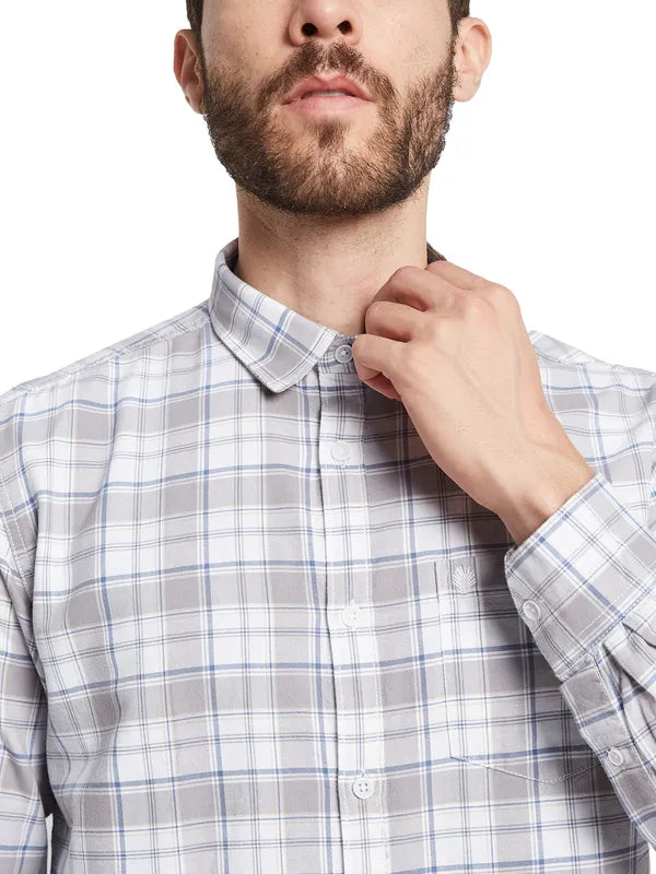 Mettle Checked Spread Collar Curved Cotton Casual Shirt