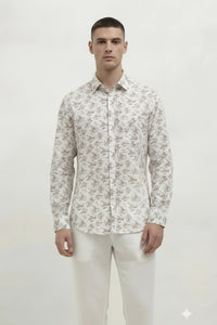 Men Light Khaki Floral Printed Casual Shirt