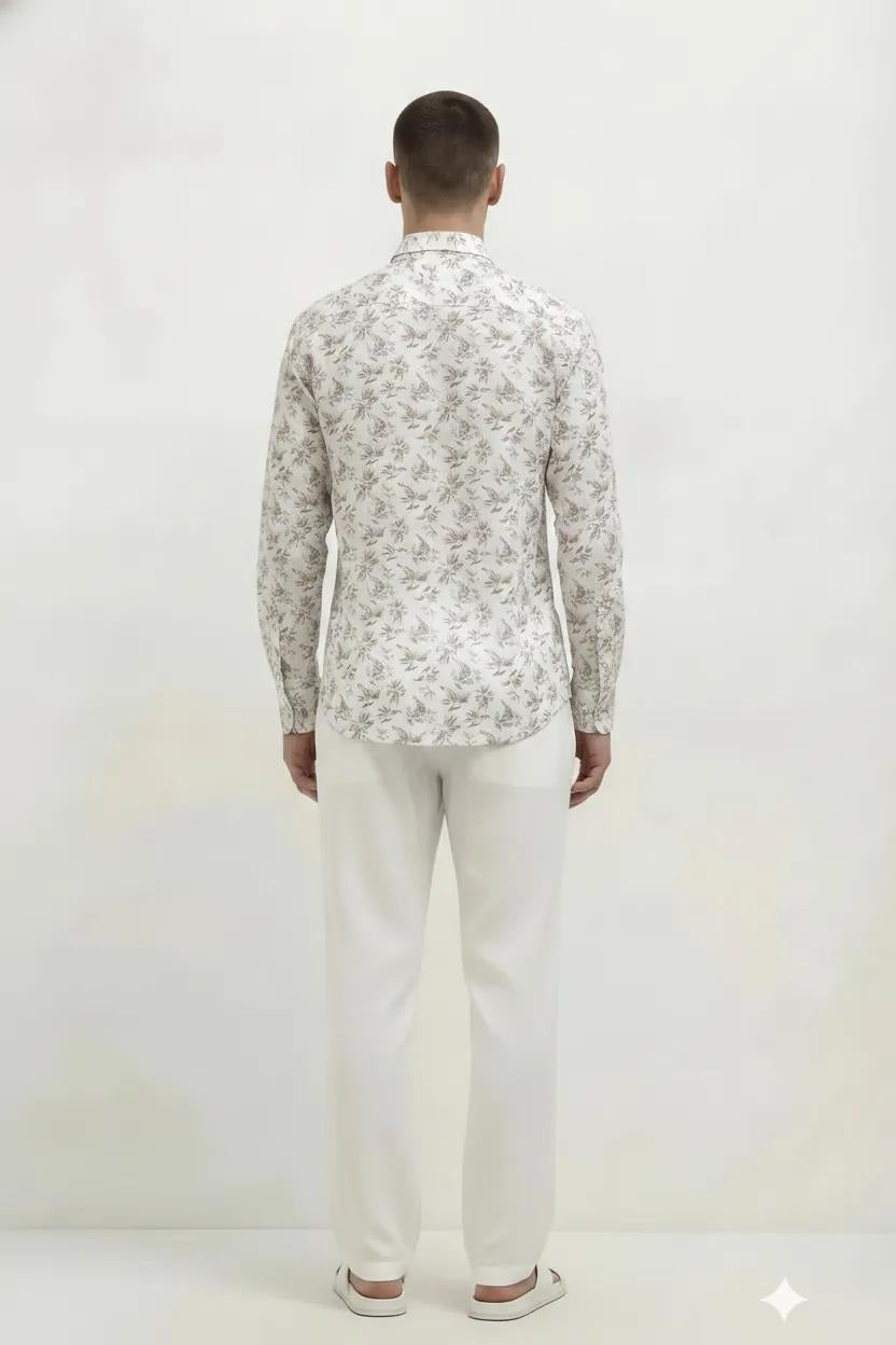 Men Light Khaki Floral Printed Casual Shirt