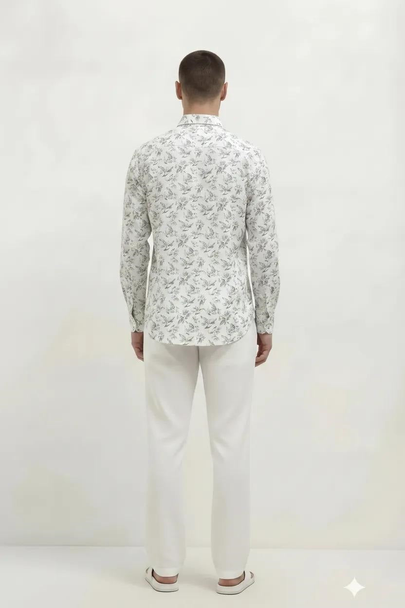 Men Light Olive Floral Printed Casual Shirt