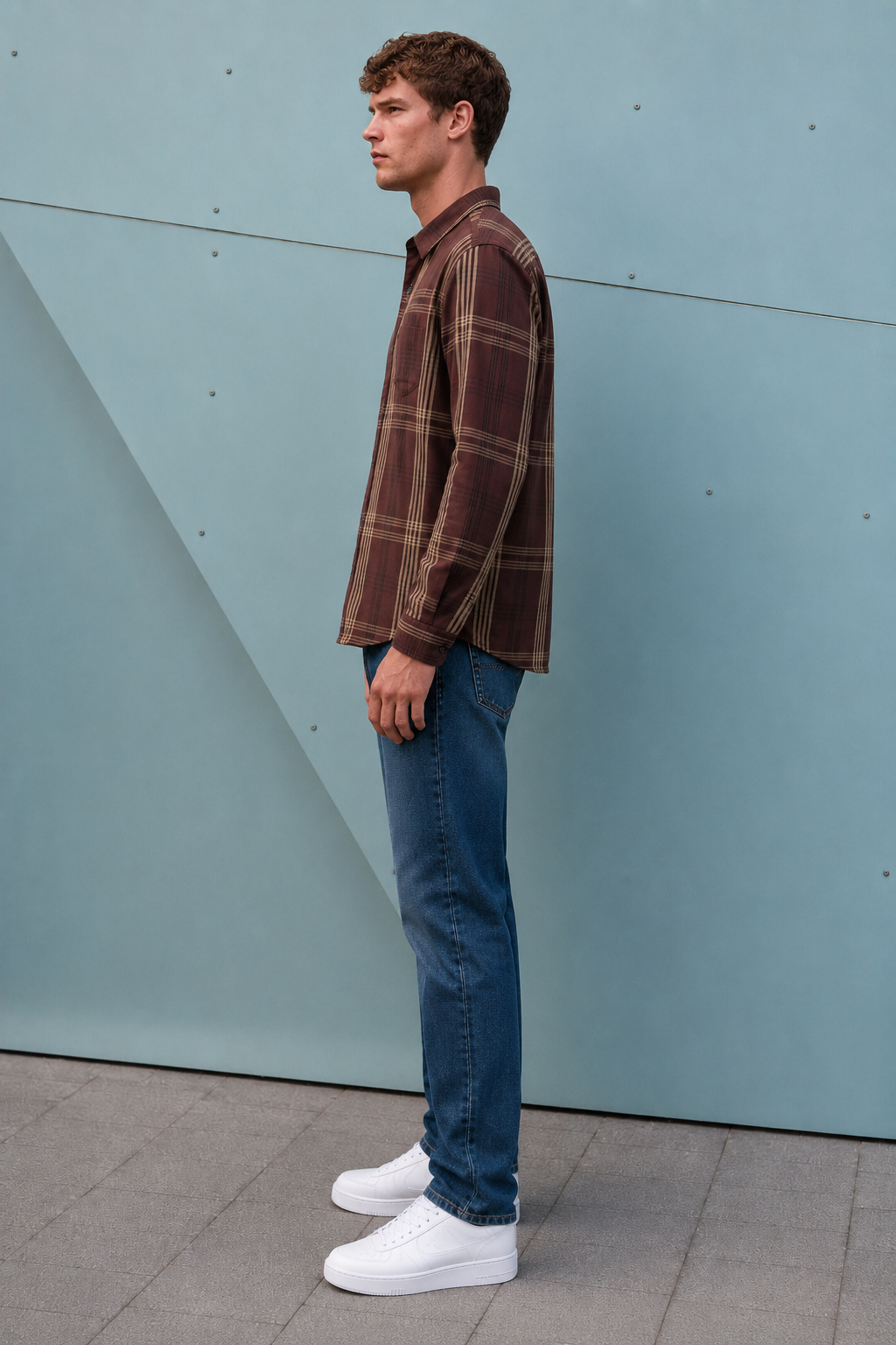 Men's Regular Fit Espresso Checked Cotton Tencel Full Sleeve Casual Shirt - M-238W26-ESPRESSO