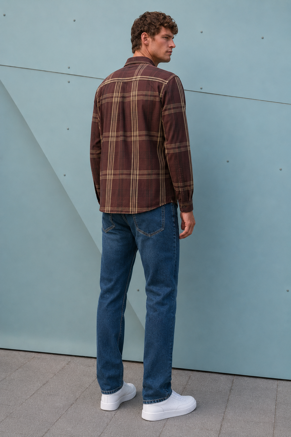 Men's Regular Fit Espresso Checked Cotton Tencel Full Sleeve Casual Shirt - M-238W26-ESPRESSO