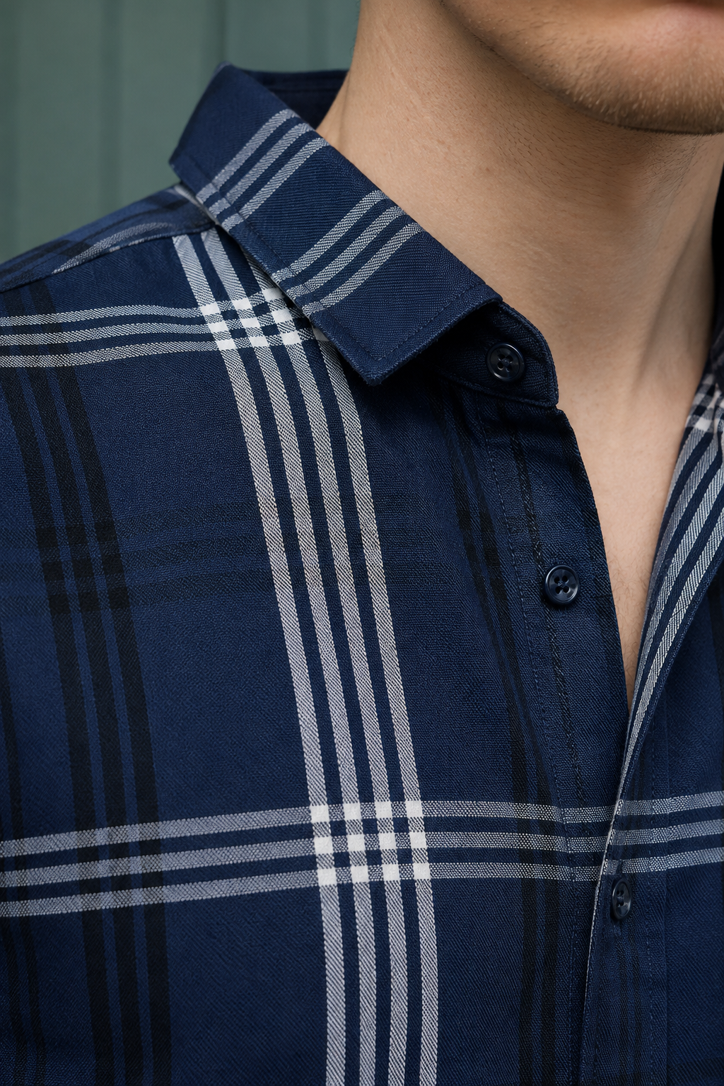 Men’s Navy Cotton Tencel Checked Full Sleeve Shirt | Regular Fit