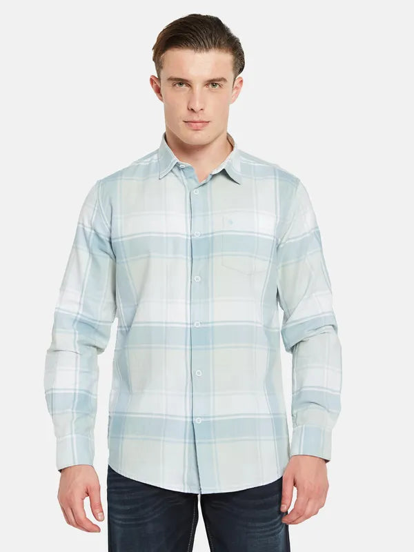 Mettle Tartan Checked Spread Collar Cotton Casual Shirt