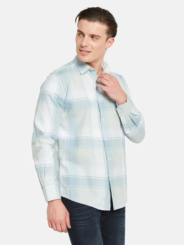 Mettle Tartan Checked Spread Collar Cotton Casual Shirt